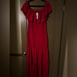 NWT PrettyGarden Chic Off-Shoulder Red Maxi Dress XL